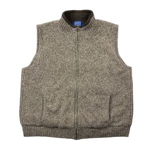 Pendleton Vest Men Large Brown Shetland Wool Full Zip Fleece Lined Granola Cabin